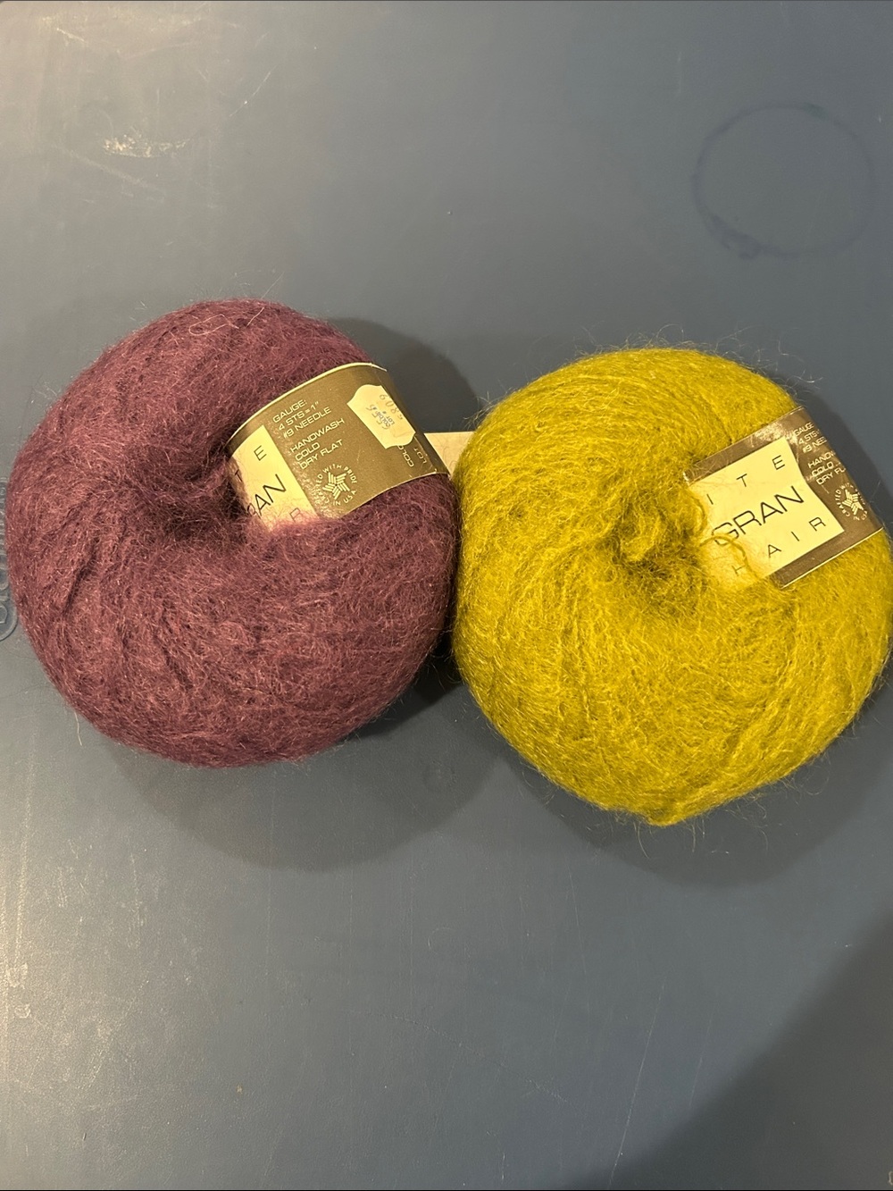 Classic Elite La Gran Mohair Blend Yarn, Mustard Yellow & Plum, 2 Skein Lot